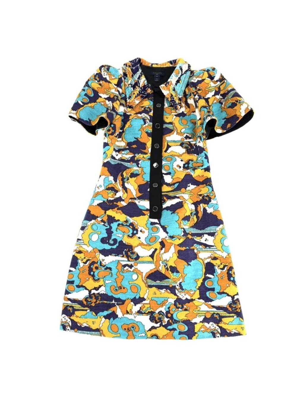 Louis Vuitton Dress Short Sleeve Button All Over Print Multicolor Gold 36
